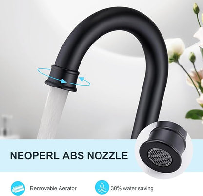 CREA Widespread Bathroom Faucet Black 3 Hole Sink Faucet 8 inch with Pop Up Drain 2 Handle 4 inch Faucets for Vanity Lavatory Basin Restroom Bath Sink