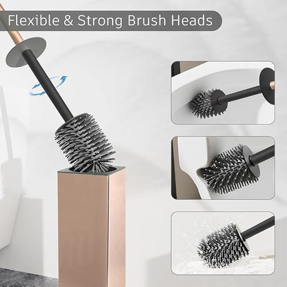 BGL Standing Toilet Brush and Holder Rose Gold Aluminium Toilet Bowl Cleaner Brush and Holder for Bathroom Storage and Organization, Square Design Sturdy and Space Saving
