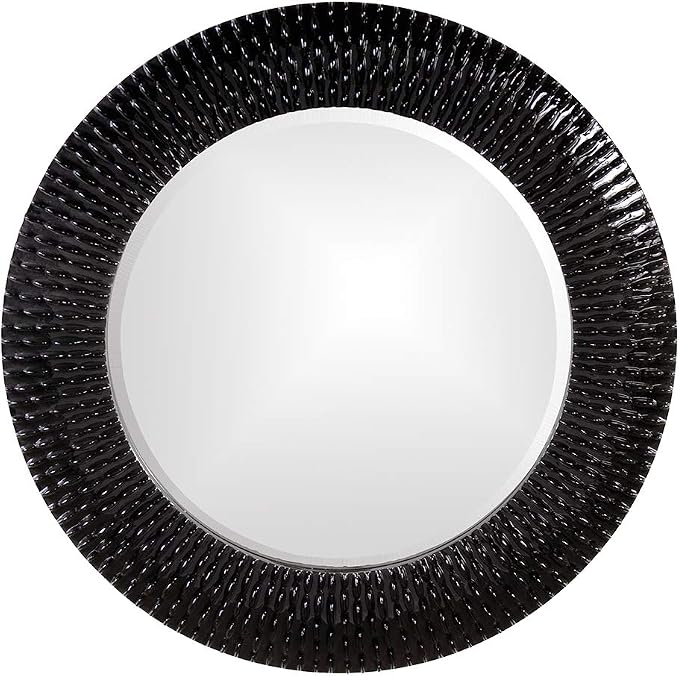Howard Elliott Bergman Big Round Mirror for Wall Decor, Black Mirror with Starburst Effect, Modern Large Circular Hanging Wall Vanity Mirror for Living Room, Bathroom or Entryway, 32 x 32 Inch