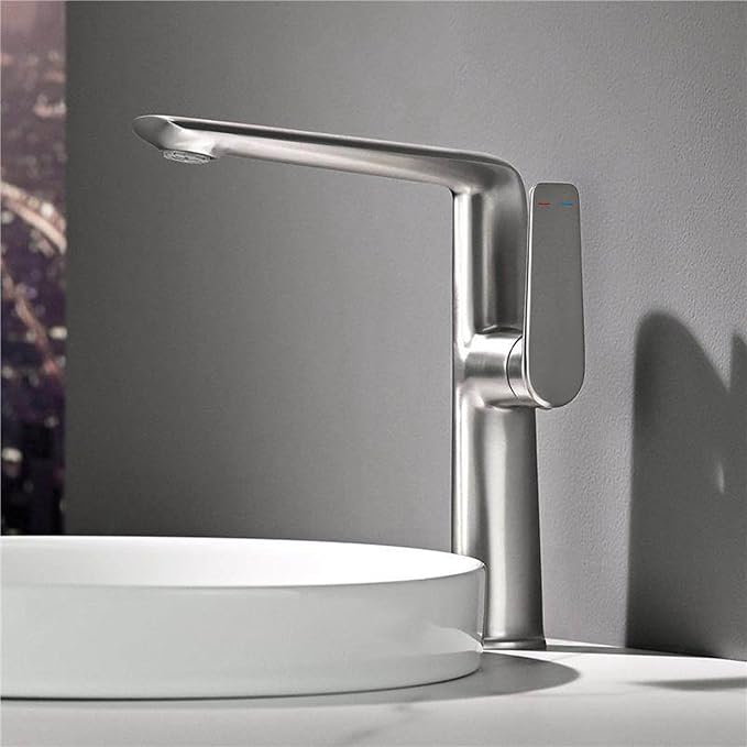 BiaoTeng Bathroom Sink Faucets One Hole Single Lever Handle High 2 Function Hot and Cold Brass Bathroom Sink Faucet Brushed Nickel