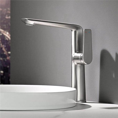 BiaoTeng Bathroom Sink Faucets One Hole Single Lever Handle High 2 Function Hot and Cold Brass Bathroom Sink Faucet Brushed Nickel