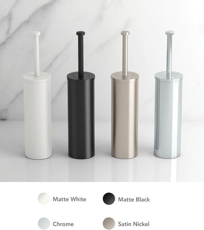 Gatco 1481W Latitude II Toilet Brush Holder, Freestanding Bathroom Toilet Brush Set, Matte White