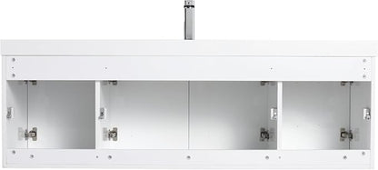 Blossom 60 Inch Floating Bathroom Vanity, Modern Single Sink Vanity with Marine-Grade Plywood, Zero-VOC Glossy White Wall Mounted Cabinet, Pre-Assembled for Easy Plumbing Install