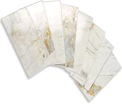 Vamos Tile 100-Piece Peel and Stick Backsplash Seamless Tile,3''x6'' Glossy Pandora Marble with Gold Veining PVC Subway Tile,Stick on Backsplash for Kitchen/Bathroom/Laundry Room