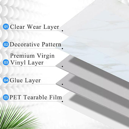 Peel and Stick Floor Tile 12 x 12 Inch Self Adhesive Marble Vinyl Flooring | waterproof and removable sticker tiles, 20-pack covers 20 Sq. Ft, DIY tiles for bedroom, bathroom, kitchen and dining room