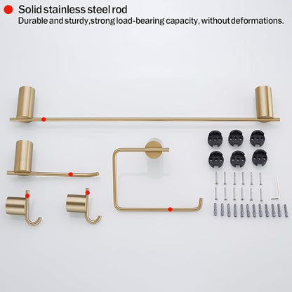 RANDOM Brushed Gold Bathroom Hardware Set 5 Pieces Include 24 inch Towel Bar Towel Ring Toilet Paper Holder Towel Hook for Bathroom,SUS304 Stainless Steel.RD96068S-5BG-2