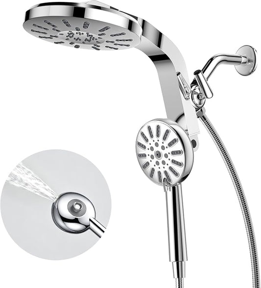 INAVAMZ High Pressure Rain Shower Head Combo with Magnetic Handheld Silver | Dual Shower System with Rainfall Showerhead and 8-Spray Handheld, Magnetic Dock, Adjustable Angle, Power Jet for Cleaning
