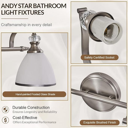 Bathroom Lighting Fixtures, 5-Light Brushed Nickel Vanity Light with Milky Glass Shade, 35" Large Vanity Lights for Bathroom, E26 Socket, for Mirror, Living Room, Bedroom, Hallway