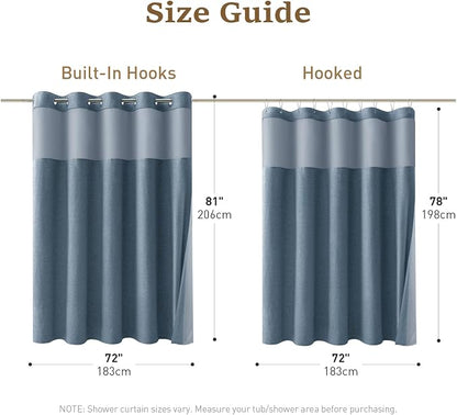 72x81 Ringless Linen Textured Shower Curtain with Snap in Liner, Blue | Tall Size, 3 in 1 Shower Curtain Set, Removable Liner, Waterproof & Washable, Mesh Top Window, Durable Fabric, Easy Setup