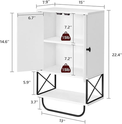 Bathroom Wall Cabinet with 2 Door and Adjustable Shelf, Farmhouse Medicine Cabinet with Towel Rack, 3-Tier Wall Mounted Storage Cabinet Over The Toilet for Bathroom Laundry Room, White
