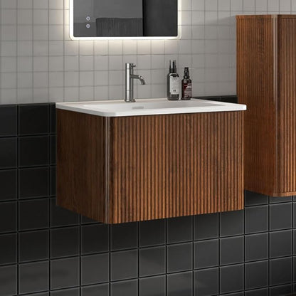 24 Inch Bathroom Vanity with Sink, Modern Floating Vanity with Push Open Drawer, Large Storage for Small Space, Apartment, Hotel, Walnut, Fully Assembled - Camellia Collection