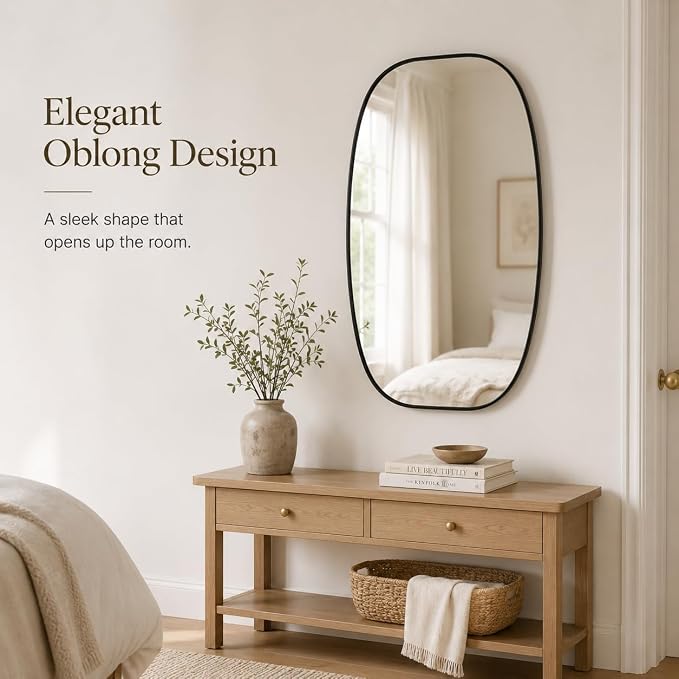 Black Oval Bathroom Mirrors 30x48 Inch | Oblong Vanity Mirror, Crystal-Clear HD Glass, Rust-Proof Aluminum Frame, Elegant Inner-Curved Edge, Modern Contemporary Style