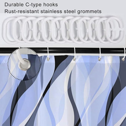 Light Blue Shower Curtain, Modern Abstract Blue and Grey Striped Shower Curtain Set for Bathroom Waterproof Polyester Shower Curtain with Hooks, 72x96 Inch