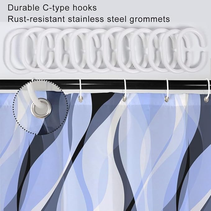 Light Blue Shower Curtain, Modern Abstract Blue and Grey Striped Shower Curtain Set for Bathroom Waterproof Polyester Shower Curtain with Hooks, 72x72 Inch