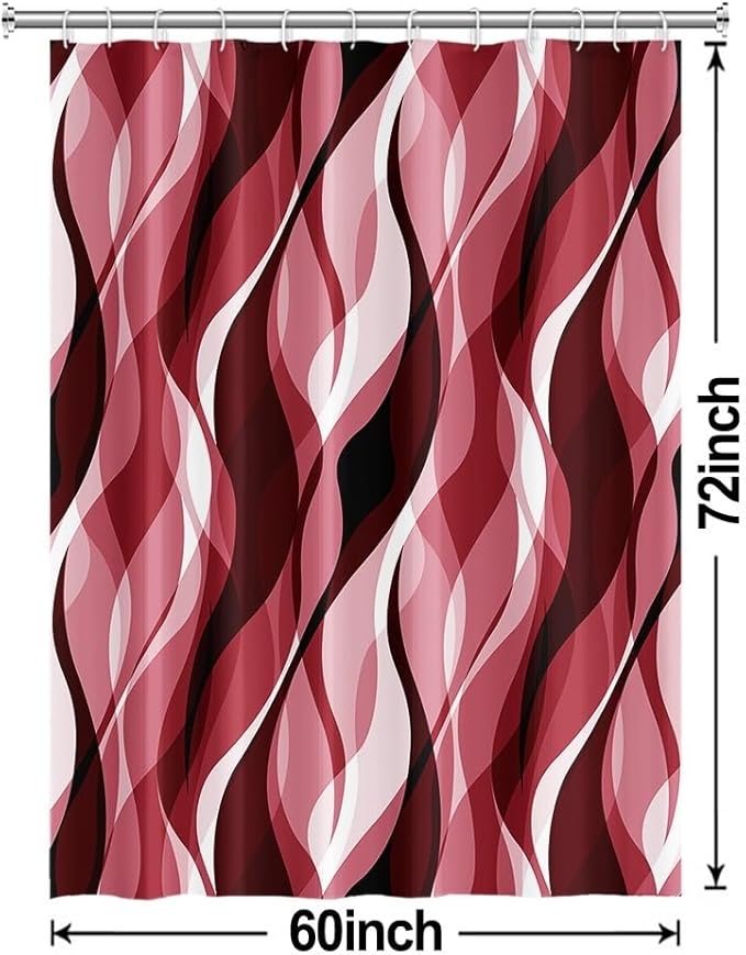 Red Shower Curtain, Modern Abstract Ombre Red Striped Shower Curtain Set for Bathroom Waterproof Shower Curtain with Hooks, 60x72 Inch