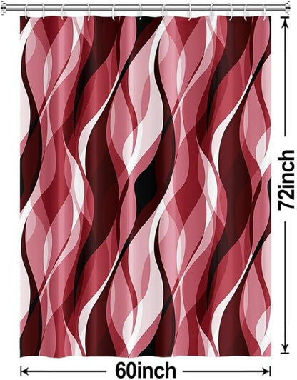 Red Shower Curtain, Modern Abstract Ombre Red Striped Shower Curtain Set for Bathroom Waterproof Shower Curtain with Hooks, 60x72 Inch
