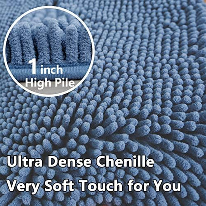 Bathroom Rugs Chenille 3-Piece Extra Soft and Absorbent Shag Bathroom Rugs, Machine Wash Mat, Strong PVC Non-Slip Underside, Plush Carpet Mats (Deep Blue)