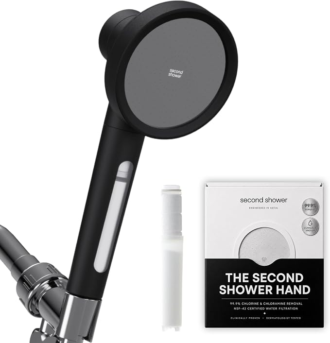 SecondShower Filtered Shower Head with Handheld for Hard Water - NSF Certified 99.9% Chlorine Removal, High Pressure, Korean Vitamin C Filter for Soft Skin & Hair (Matte Black)