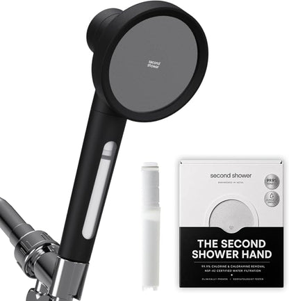 SecondShower Filtered Shower Head with Handheld for Hard Water - NSF Certified 99.9% Chlorine Removal, High Pressure, Korean Vitamin C Filter for Soft Skin & Hair (Matte Black)