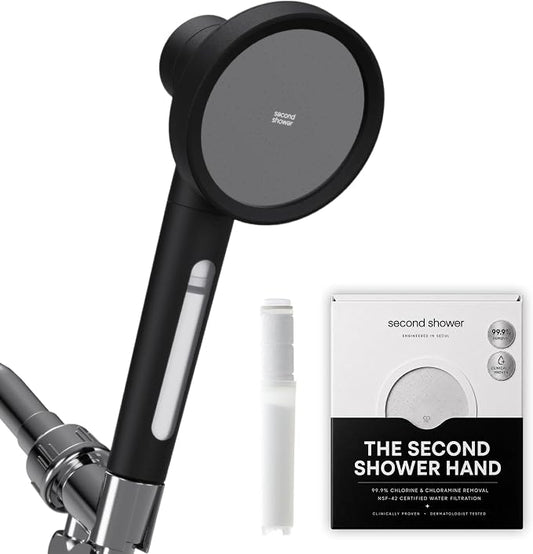 SecondShower Filtered Shower Head with Handheld for Hard Water - NSF Certified 99.9% Chlorine Removal, High Pressure, Korean Vitamin C Filter for Soft Skin & Hair (Matte Black)