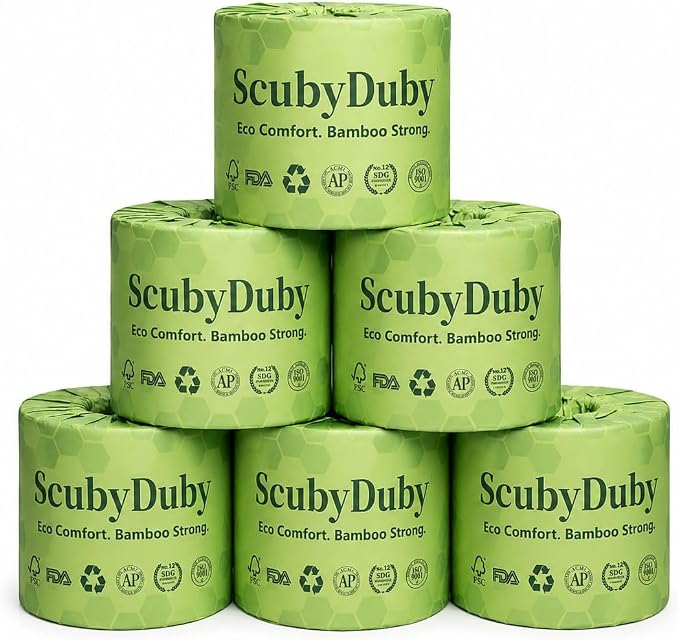 Premium & Soft Bamboo Toilet Paper | PFAS Free | 12 Mega Rolls, 3 ply & 350 Sheets | Non Toxic, Septic Safe, BPA Free | Tree Free Toilet Tissue | Plastic Free Packaging