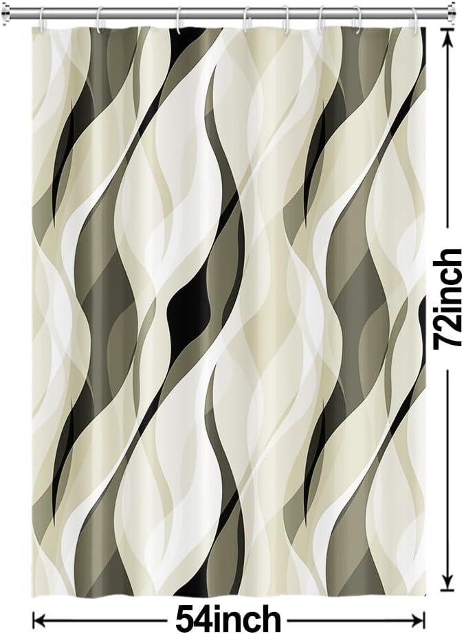 Light Green Shower Curtain, Modern Abstract Green and Grey Striped Shower Curtain Set for Bathroom Waterproof Shower Curtain with Hooks, 54x72 Inch