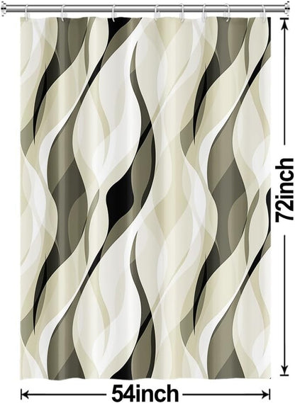 Light Green Shower Curtain, Modern Abstract Green and Grey Striped Shower Curtain Set for Bathroom Waterproof Shower Curtain with Hooks, 54x72 Inch
