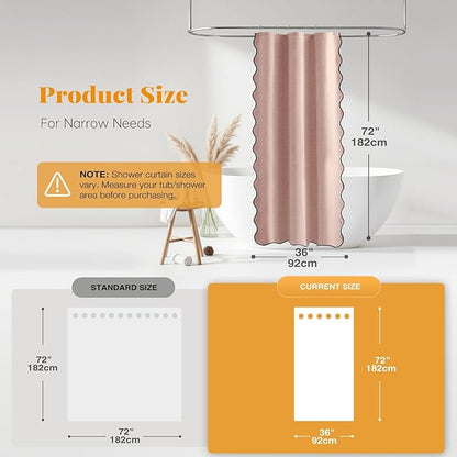 BTTN Boho Stall Shower Curtain, 36x72 Scalloped Linen Textured Heavy Duty Fabric Shower Curtain Set with 6 Plastic Hooks, Half Cute Modern Waterproof Cloth Shower Curtains for Bathroom, Blush Pink