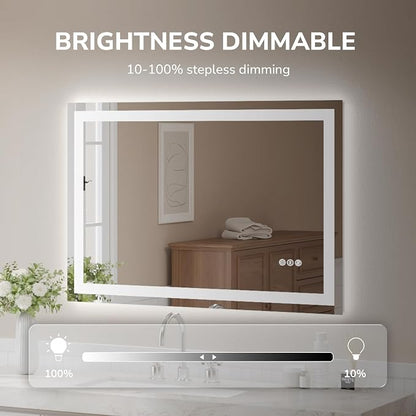 48x32 Inch LED Bathroom Mirror for Over Sink | Tempered Glass - Frameless Backlit Lighted Mirror for Bathroom Vanity with Anti-Fog, 3 Colors Dimmable, Memory Function