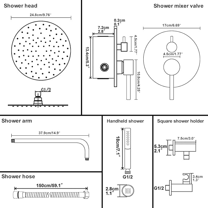 BESy Shower System with 10 Inch Round Rain Shower Head and Handheld Wall Mounted, High Pressure Rainfall Shower Faucet Fixture Combo Set with 2 in 1 Handheld Showerhead for Bathroom, Chrome