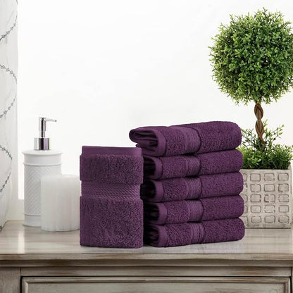 Superior Egyptian Cotton Plush & Absorbent, Face Towel Set of 6, Plum | Quick Dry, Soft Luxury Towel Set, Bath Essentials for Bathroom, Guest Bath, Spa, 2 Piece Face, Madeline Towels