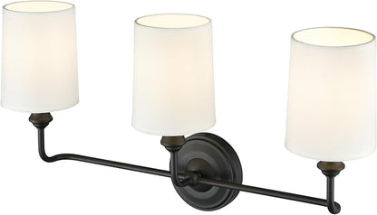 ML Lighting | Leena Collection | 99803-MB | Indoor 3 Light Vanity in Matte Black with White Fabric Shade | Elegant and Versatile Design for Any Bathroom