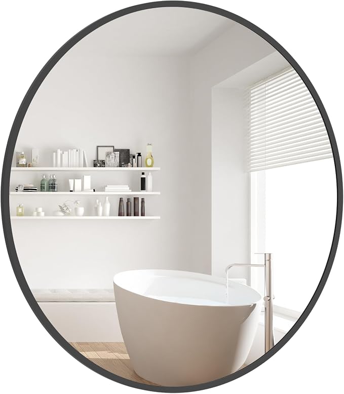Round Wall Mirror 20 inch Black Circle Mirror for Bathroom with Metal Framed, Round Black Mirror for Wall Decor, Vanity, Entryway Living Room