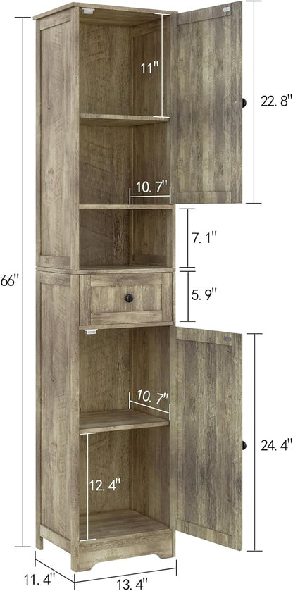 Tall Bathroom Cabinet,Storage Cabinet with 5 Shelves & 1 Drawer, with Adjustable Shelve, for Bathroom, Kitchen, Entryway, Living Room (Gray)