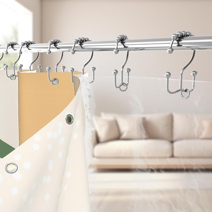 3 in 1 Shower Curtain Set, Boho Mid Century Modern, Orange | 72x72 Inches Polyester Bath Curtain with Magnetic PEVA Liner and 12 Double Sided Stainless Steel Hooks