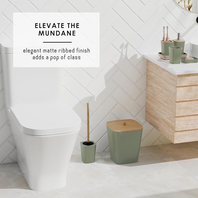Clara Clark Bathroom Accessories Set - Bathroom Set, Bathroom Accessory Set, Shower Curtain Set, Toilet Brush, Trash Can & Soap Dispenser - Sage Green - 20PC | 20 Piece Sage Green Bathroom Accessories Set with Toothbrush Holder, Soap Dispenser, Soap Di...