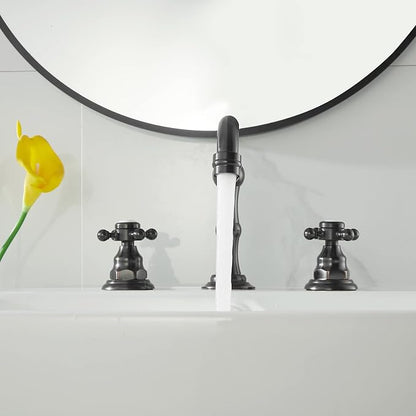 2 Handles 3 Holes Faucet Widespread Bathroom Sink Faucet Oil Rubbed Bronze Basin Tap Mixer Supply Hose Included Matching Pop Up Drain