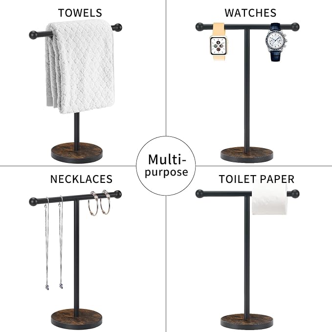 YINMIT Towel Holder Stand, T-Shape Height 15” Wood Countertop Hand Towel Stand, Hand Towel Racks with Heavy Base for Bathroom Kitchen Countertop Vanity
