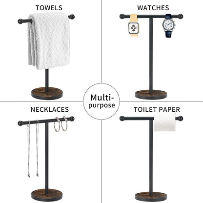 YINMIT Towel Holder Stand, T-Shape Height 15” Wood Countertop Hand Towel Stand, Hand Towel Racks with Heavy Base for Bathroom Kitchen Countertop Vanity