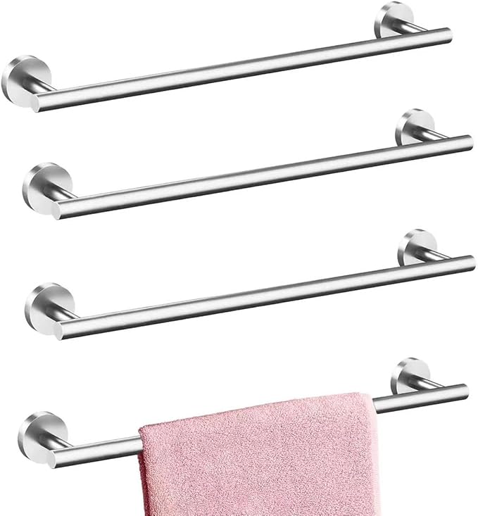 4sets Towel bar Set Includes 4 Packs 24 inch Towel bar, Organize Your Bathroom Towel and More Bathroom Accessories-Brushed Silver