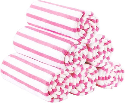 JML Beach Towels, Microfiber Bath Towel (6 Pack, 30" x 60") Cabana Stripe Absorbent, Quick Dry Bath Towel Set for Adults, Travel, Summer Holiday, Sport, Swimming, Pool, Yoga, Camping, Stripe Pink