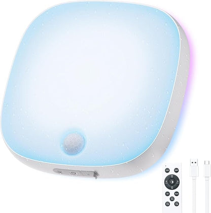 NARUNDREN IP65 Motion Sensor Shower Ceiling Light 10000mAh 18 Colors | 300LM LED, 3CW+15RGB & 5-Step Dimmable, Rechargeable Battery Operated w/Remote, Waterproof Light for Bathroom & Closet