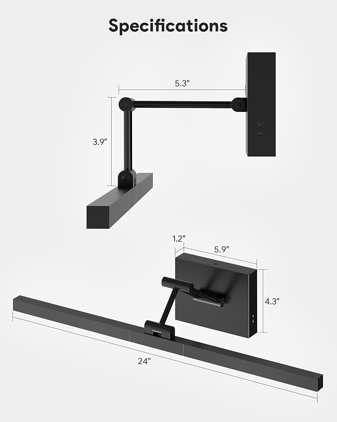 VONLUCE 24" Modern LED Bathroom Vanity Light, Matte Black | 3CCT, Flicker-free, 360° Rotatable Head & Swing Arm, IP44 waterproof Bathroom Light Fixture Over Mirror for Bathroom, Picture