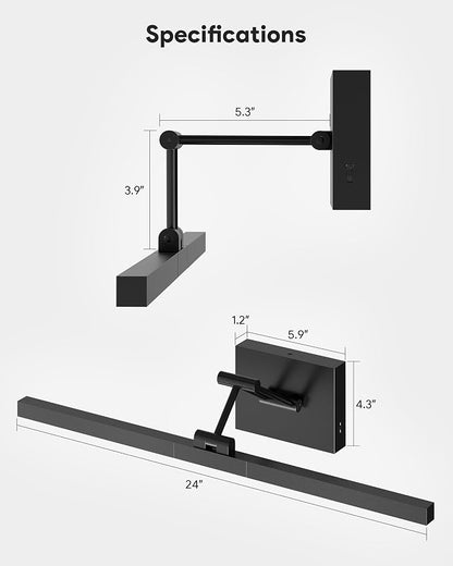 VONLUCE 24" Modern LED Bathroom Vanity Light, Matte Black | 3CCT, Flicker-free, 360° Rotatable Head & Swing Arm, IP44 waterproof Bathroom Light Fixture Over Mirror for Bathroom, Picture