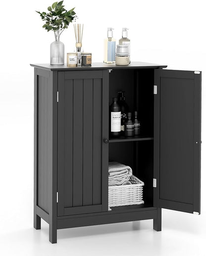 COSTWAY Bathroom Storage Cabinet, Freestanding Bathroom Organizers and Storage with Doors & Adjustable Shelf, Wooden Floor Cabinet for Home, Living Room, Entryway, Kitchen (Black) | Storage with Doors & Adjustable Shelf, Wooden Floor Cabinet for Home, ...