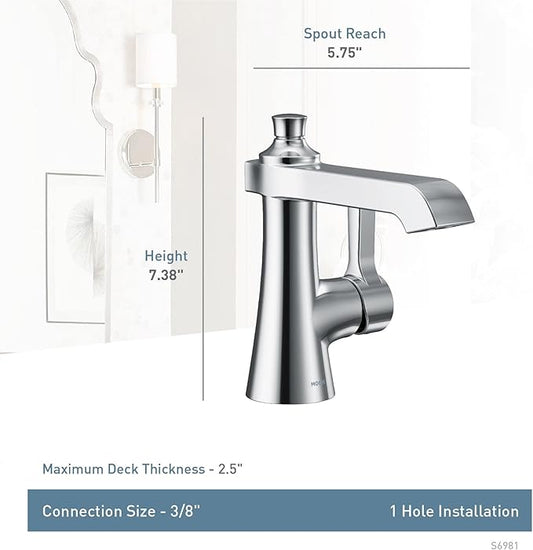 Moen S6981 Flara One-Handle Single Hole Bathroom Faucet with Drain Assembly, Chrome