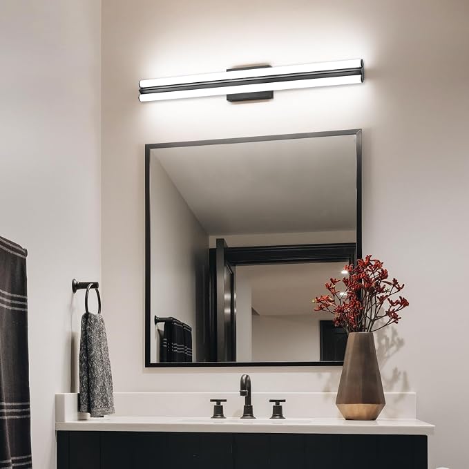 SOLFART Matte Black Bathroom Light Fixtures, Vanity Light Bar 32 Inch Black Vanity Lights Over Mirror, Black Modern LED Lighting for Bath Mirror, Cool ND
