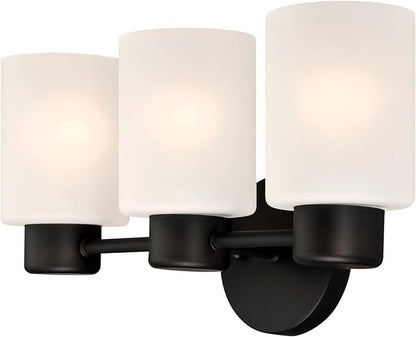 Westinghouse 6354100 Sylvestre Three-Light Indoor Wall Fixture, Oil Rubbed Bronze Finish with Frosted Glass