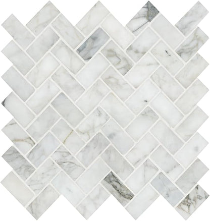 MSI Calacatta Cressa Herringbone Honed Marble Tile for Kitchen Backsplash, Wall Tile for Bathroom, Accent Wall Tile, and Shower Wall Tile, Mesh-Mounted Mosaic Tile, 11.61 x 11.61, White, 10 Piece