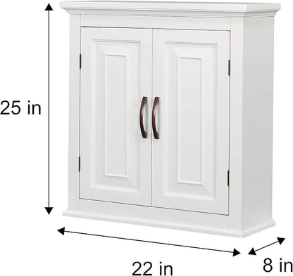 Teamson Home St. James Removable Wood Wall Cabinet 2 Doors 2 Adjustable Shelves 3 Storage Spaces, White | Storage